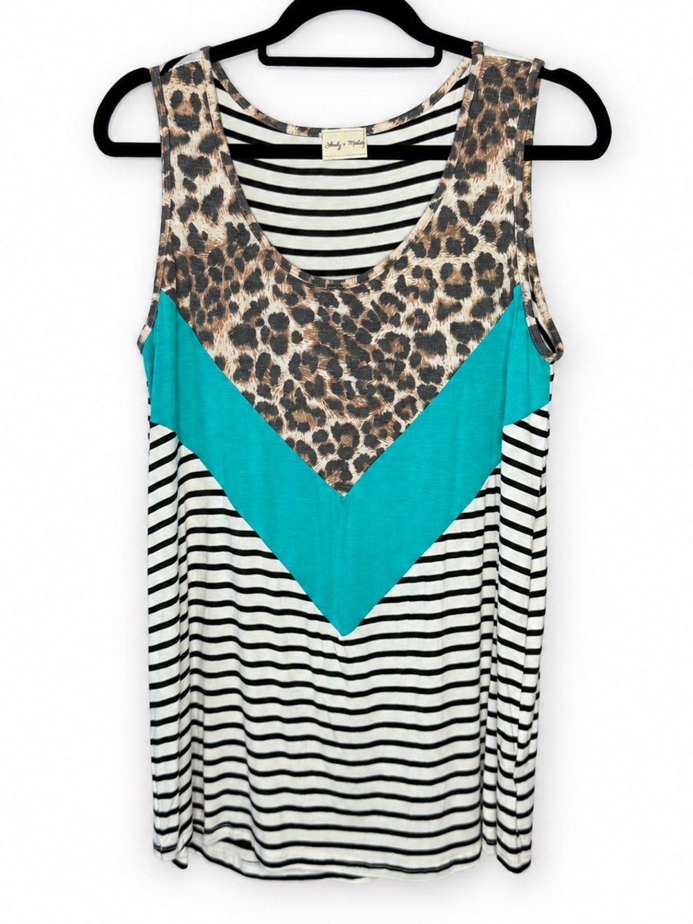Lovely Melody Teal Chevron Leopard-Print Striped Tank Women’s XL